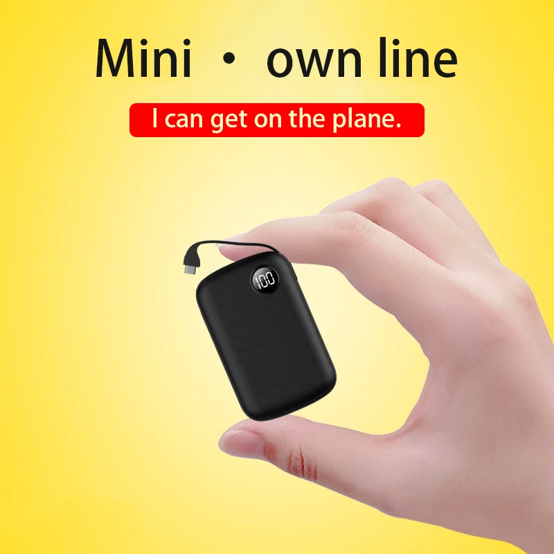 Для Xiaomi Mini power Bank Портативный цифровой дисплей Встроенный кабель 10000 мАч Внешний аккумулятор для iPhone внешний аккумулятор повербанк