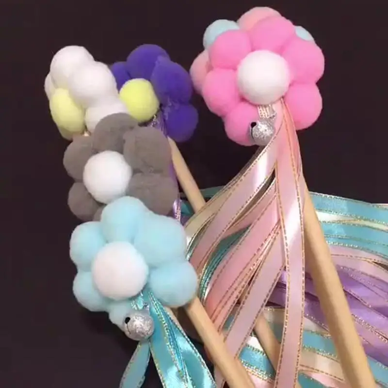 

Cat Toy Wand Interactive Cat Teaser Toys Creative Wooden Plush Tassel Shape Design Kitten Teaser Wand With Bells Pet Supplies