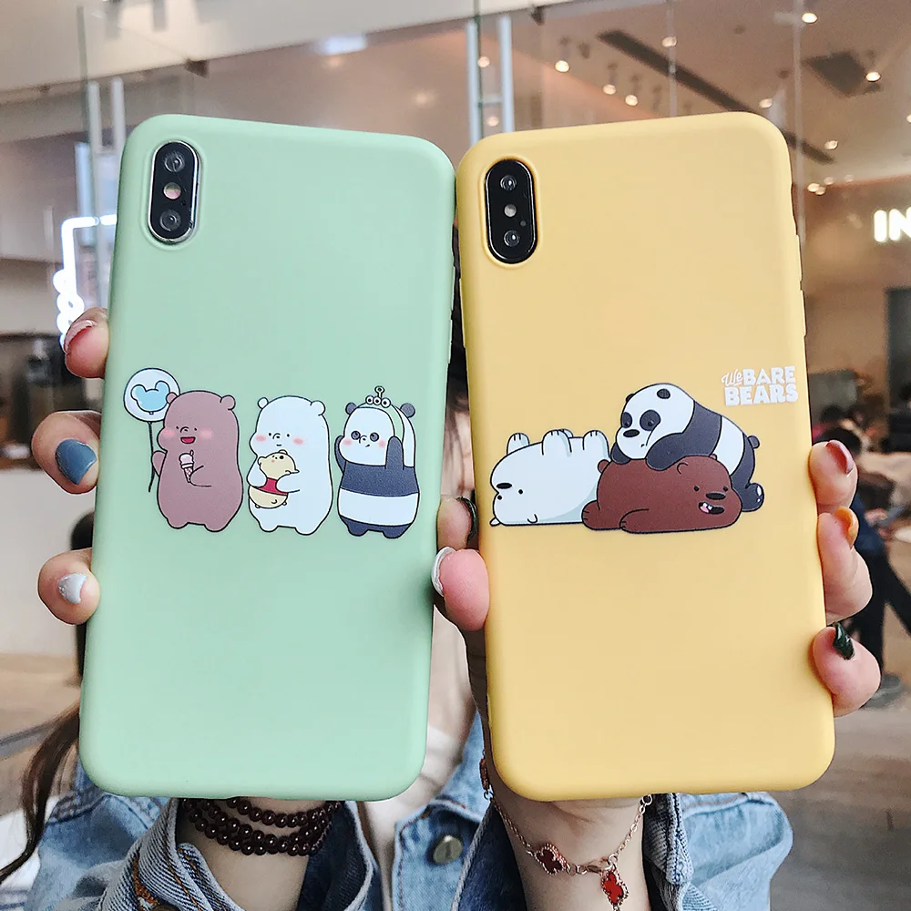 Cartoon Frosted Silicone Phone Case For iPhone 6 6s 7 8 Plus X XS MAX XR Shell Cute Bear Drink Bottle Soft Animal Solid Letter |