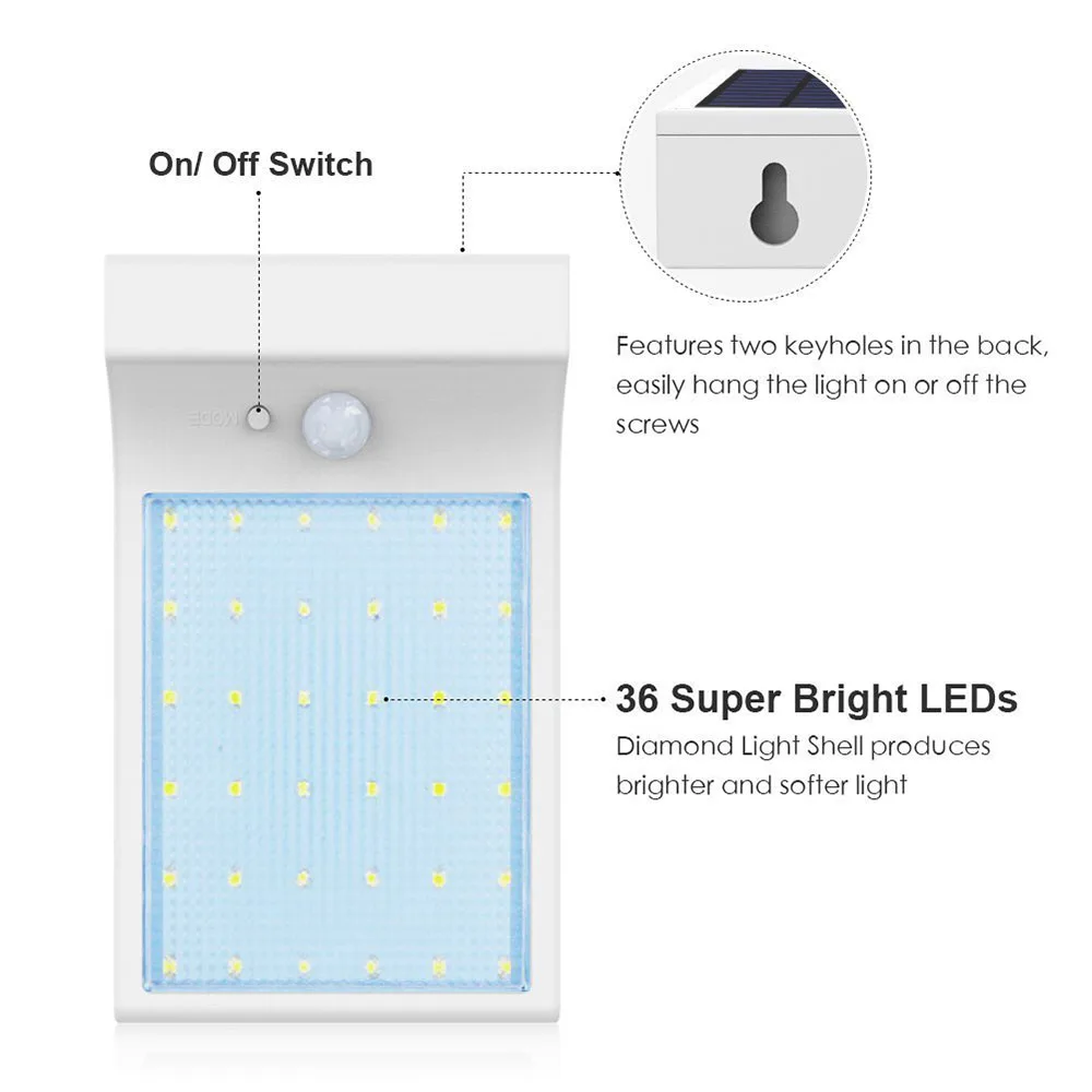 Садовая лампа на солнечной батарее 36 светодиодов 450 лм с алюминиевым полюсом и