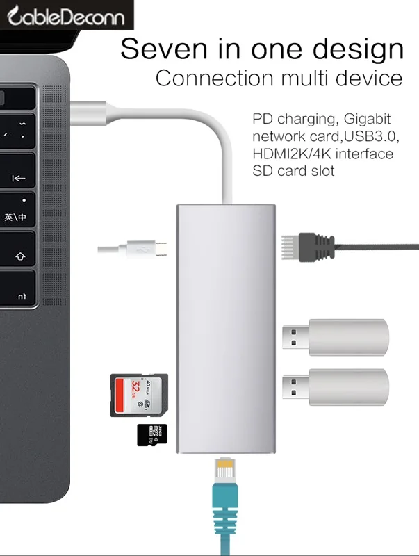 Кабель адаптер USB Type c на HDMI RJ45 SD TF карту 3 0 PD док станция Thunderbolt концентратор C для