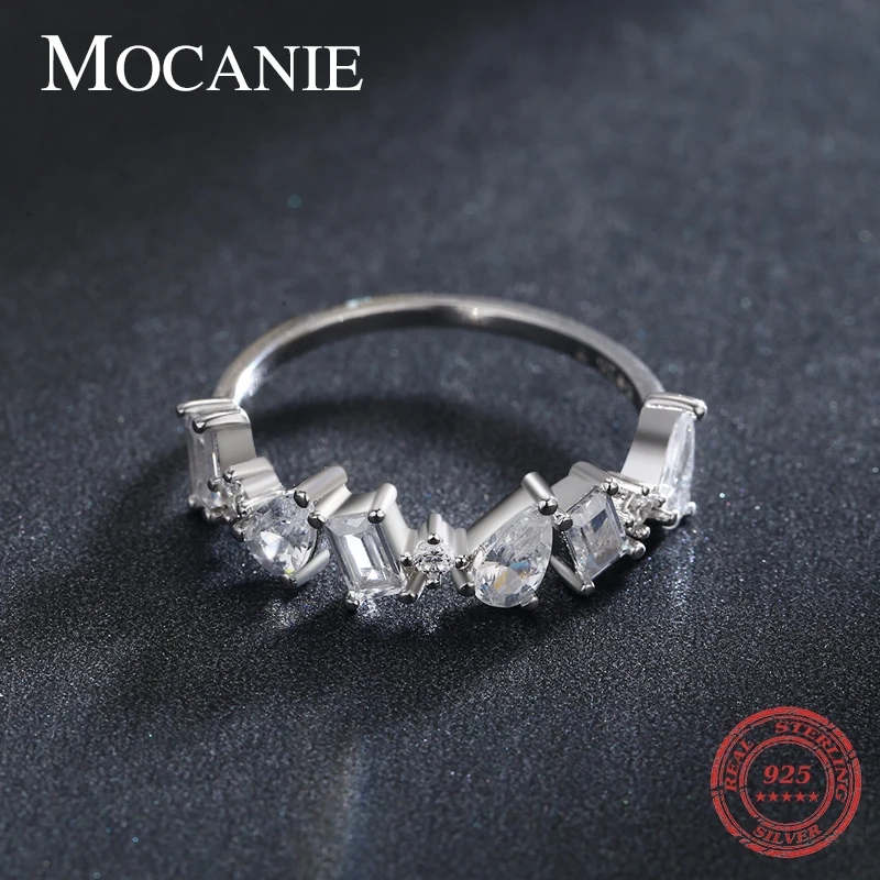 

Mocanie brands Wedding Engagement Bands for Women Fashion 925 Sterling Silver Cubic Zirconia Geometric Rings Statement Jewelry