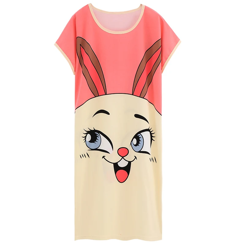 

Tonngirls Homewear Women Casual Cartoon Nightgown Ladies Cotton Nightdress Female Round Collar Sleep Dress Sleepwear 2021 Summer