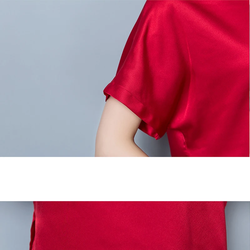 

Round Collar Sleeve Silk Chiffon Shirts Women 2021 Summer Loose Short Batwing Sleeve Elegant Solid Laides Tops Blusas 9171 50