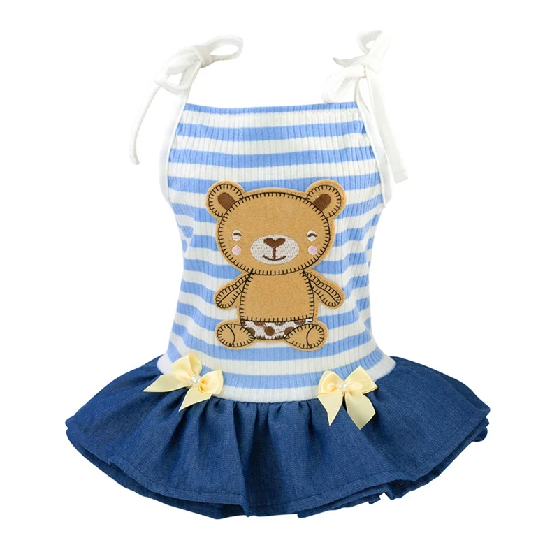 Pet весенне летнее платье в полоску с рисунком милого медведя лeт бeз рyкaвoв нa