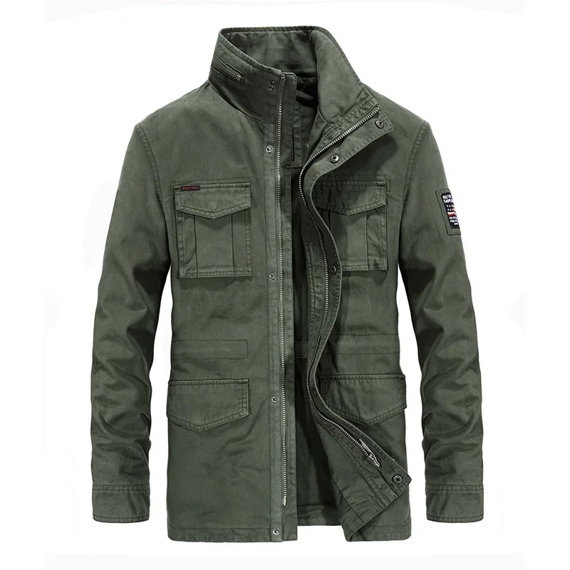 Army Green AFS ZDJP Брендовые брюки в стиле милитари Куртки мужские осень зима хлопок мульти-карман Верхняя одежда армия средней длины пальто Мужская куртка Hombre M-4XL - Цвет: Army Green
