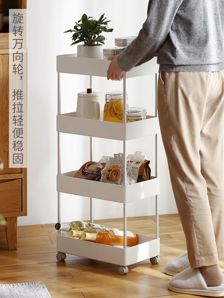 Передвижная полка для хранения четырехъярусная Полка на колесиках спальни кухни