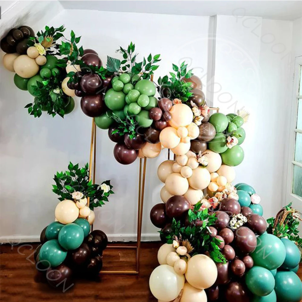 

105pcs Latex Balloons Jungle Party Balloon Chain Jade Green Coffee Garland Skin Color Birthday Wedding Decorations