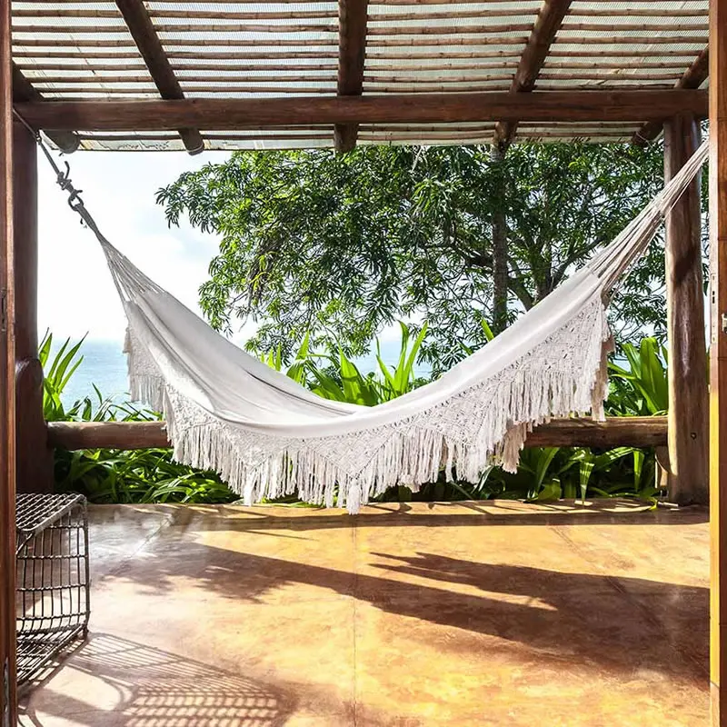 

Pure Cotton Hammock Macrame 2 Person Swing Bed Garden Outdoor Hanging Chair New with stroage bag