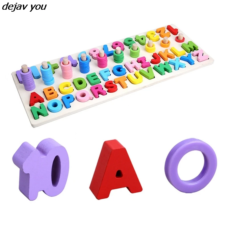 

Educational Wooden Matching Board Game For Children Numbers Letters Building Block Baby Puzzle Montessori Toy