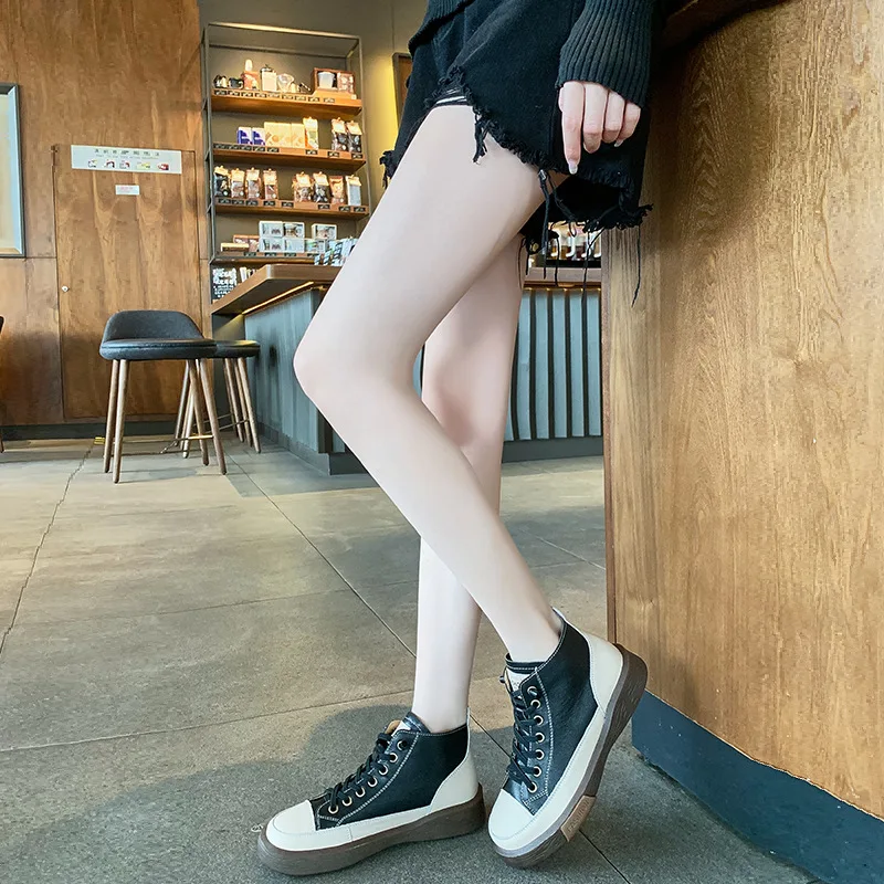 

Winter Shoes Women Boots Genuine Leather 2021 Vintage Zip Handmade Concise Sewing Flat With Leisure Platform Boots Large Size 43