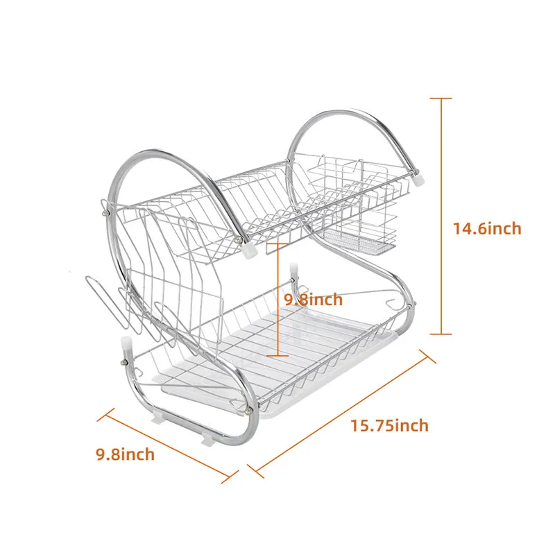 

2 Tiers Kitchen Sink Dish Drainer Drying Rack Bowls Plates Storage Basket Stainless Steel Tableware Cutlery Holder Organizer