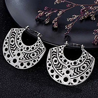 Antique Silver Индийские племенные латунные серьги, висячие серьги в форме цветка, украшенные вихрем «цыганские» серьги для женщин, богемные Винтажные серьги EAR00C000B02B - Окраска металла: Antique Silver