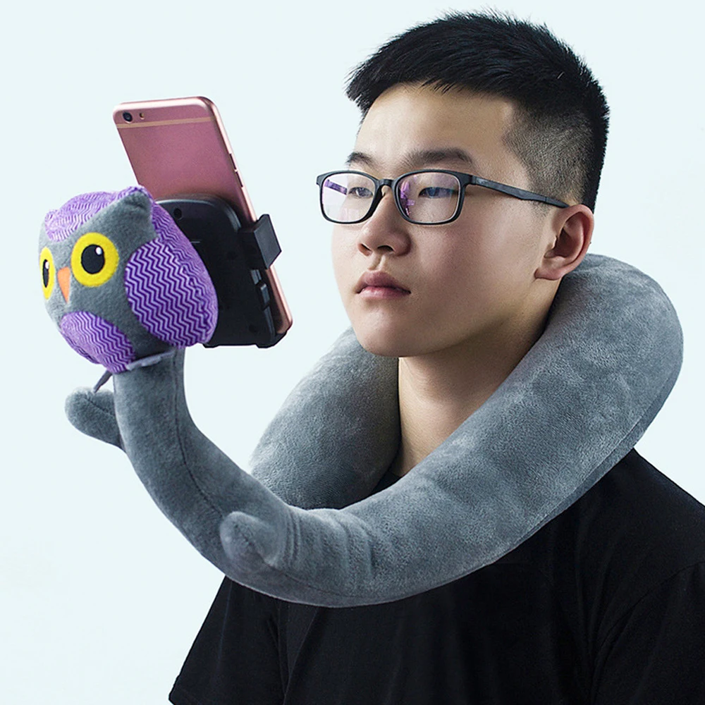 Новая креативная подушка для головы и шеи с животными из мультфильмов для подушки и ленивый кронштейн с держателем для мобильного телефона u-образный