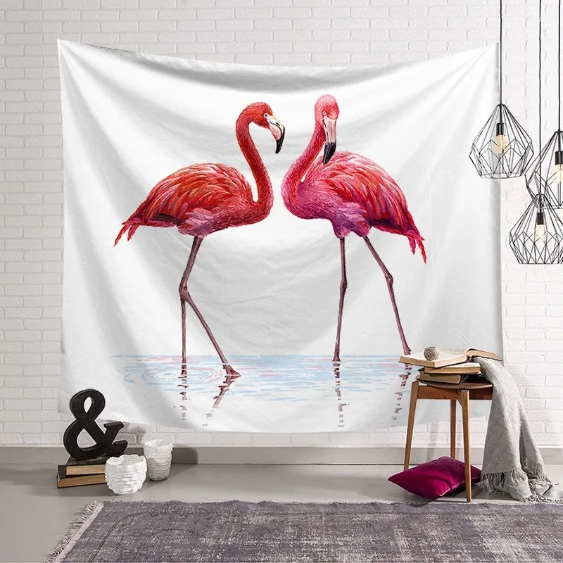 

Flamingo tapestry pink girl heart bedroom decoration fabric wall background background fabric home furnishing fabric 95*73cm