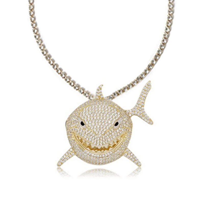 

New Bling Full Cubic Zircon Shark Pendant Necklace Fashion Star Designer Hip Hop Jewelry