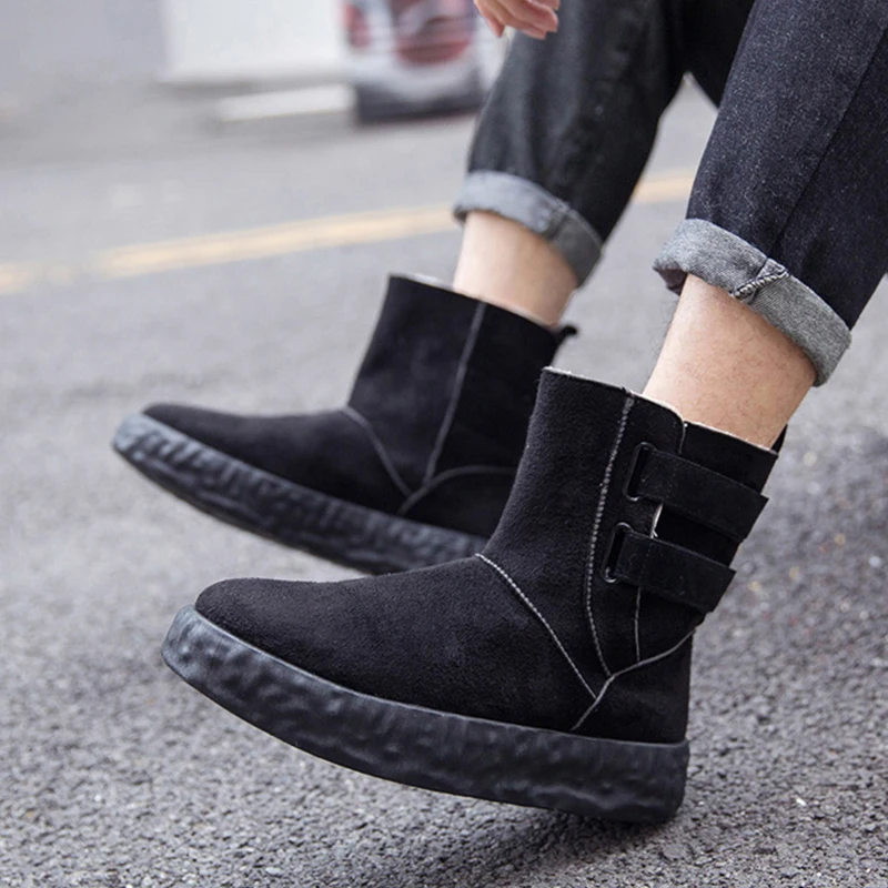 Мужские замшевые ботинки на толстой плюшевой подкладке повседневные уличные