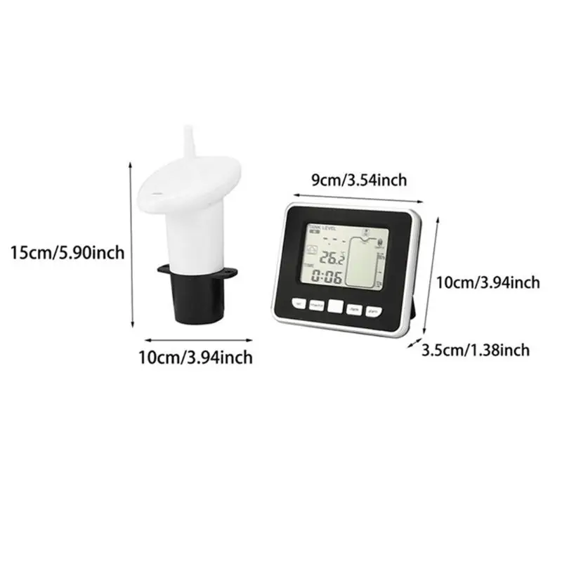

Ultrasonic Water Tank Level Meter Temperature Sensor Low battery Liquid Depth Indicator Time Alarm Transmitter Measuring