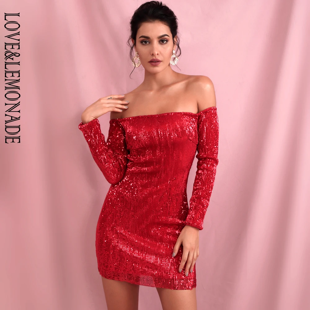 Love& Lemonade красное эластичное облегающее платье с воротником и блестками LM0608