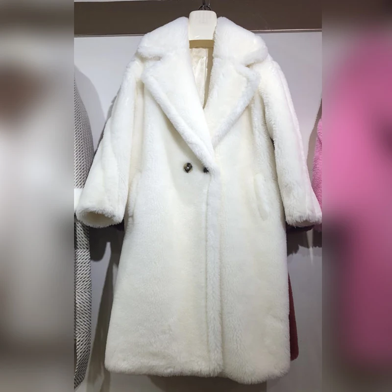 Белый Fur Coat Women Winter Super Warm Wool Outwear Teddy Bear Icon Coat rf0166 - Цвет: Белый