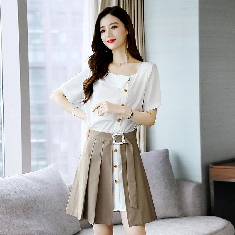 Женский летний комплект из 2 предметов длинное платье-рубашка и юбка 2021 |