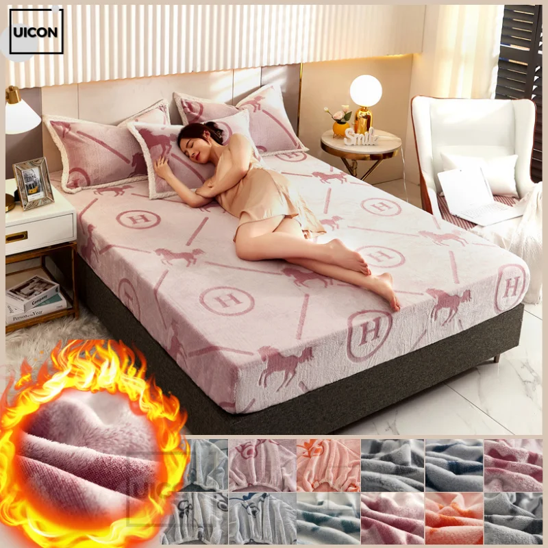 Зимнее утолщенное постельное белье флисовая натяжная простыня протектор