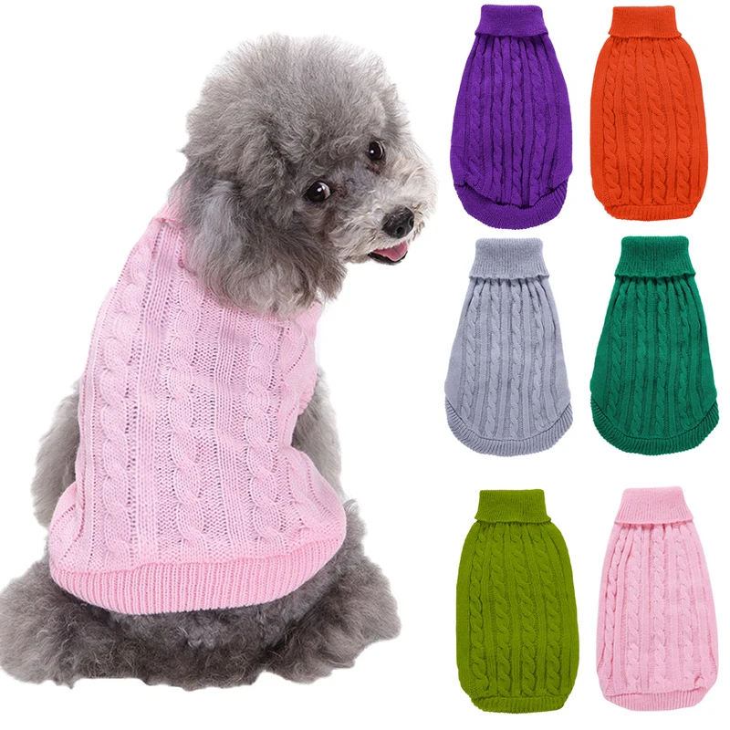 

2022 зимняя теплая трикотажная однотонная хлопковая одежда для собак маленького размера