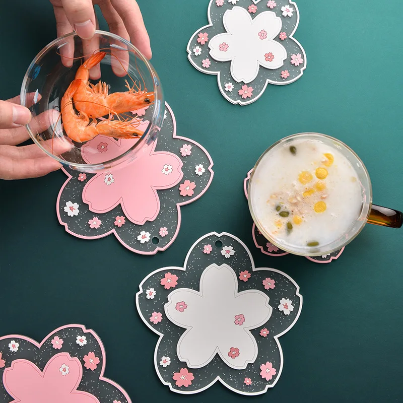 

1PC Japan Style Cherry Blossom Coaster Pads Heat Insulation Tables Mats Family Anti-skid Coffee Cup Mat Table Placemat Tableware