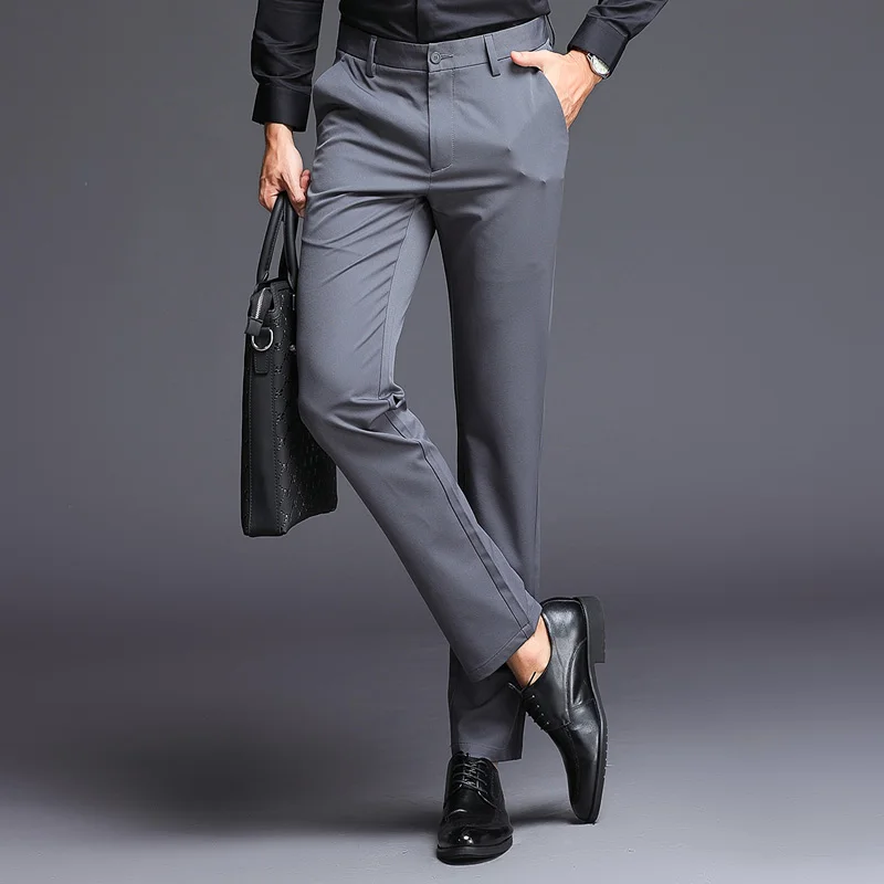 Мужские облегающие деловые брюки черные или синие повседневные длинные стрейч