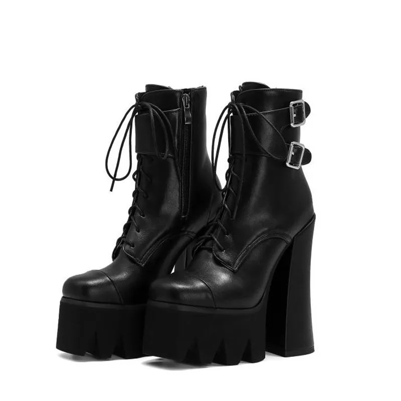 Сапоги женские из лакированной кожи готические черные пикантные ботинки на