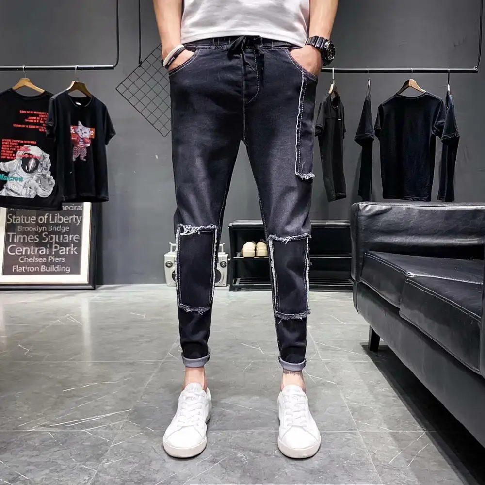 

Summer 2020 exquisite Korean style men's denim jeans non-iron processing nine-point pants fashion urban leisure pencil pants