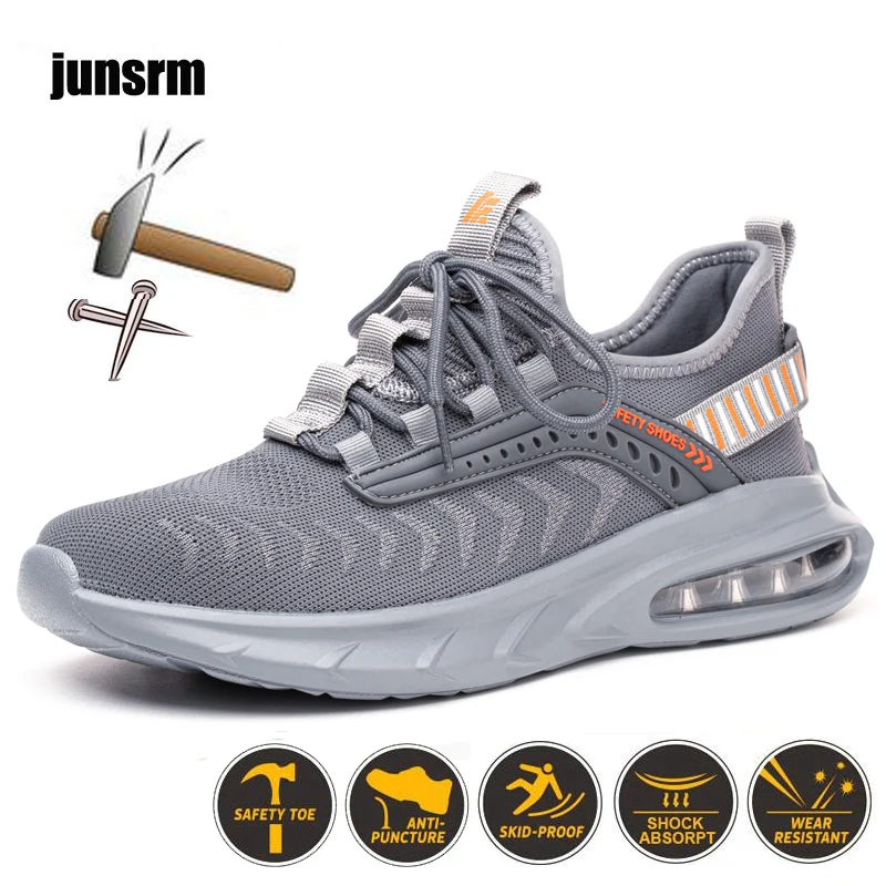 

Защитная обувь на воздушной подушке, мужские легкие дышащие ботинки из ЭВА со стальным носком, устойчивые к прокалыванию, мягкие спортивные рабочие ботинки