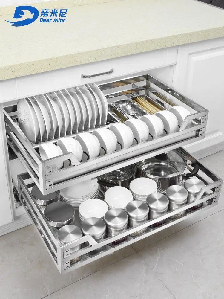 Вытяжная корзина кухонный шкаф из нержавеющей стали 304 двойной буферный ящик