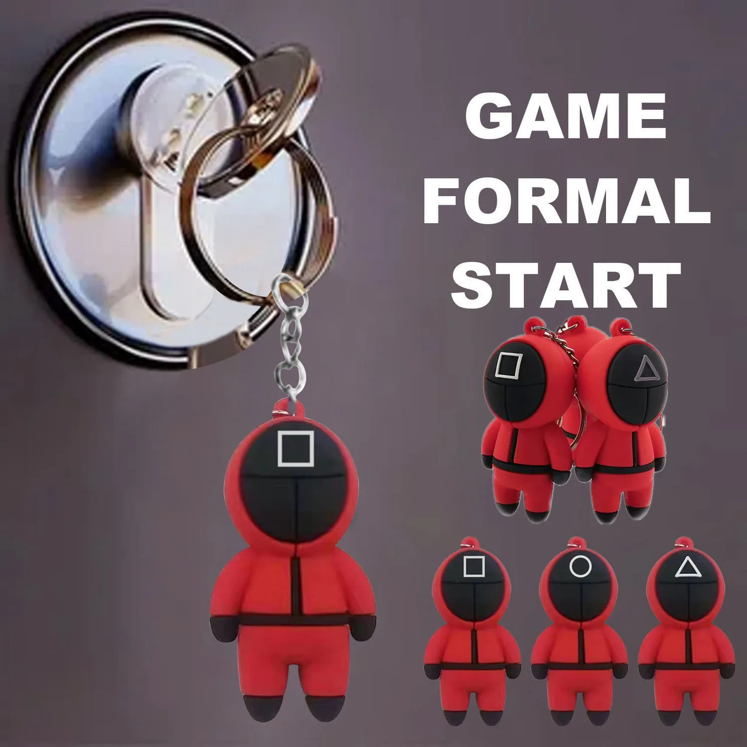 

3D Squid Game Action Figures Mask Keychain Doll Charms Accessories Portable Key Chain Toys For Children Christmas Gift