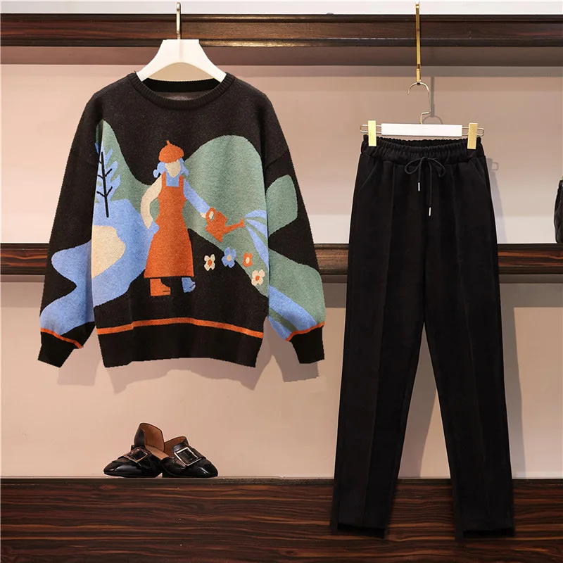 Женский спортивный костюм большого размера плюс комплект из двух предметов: