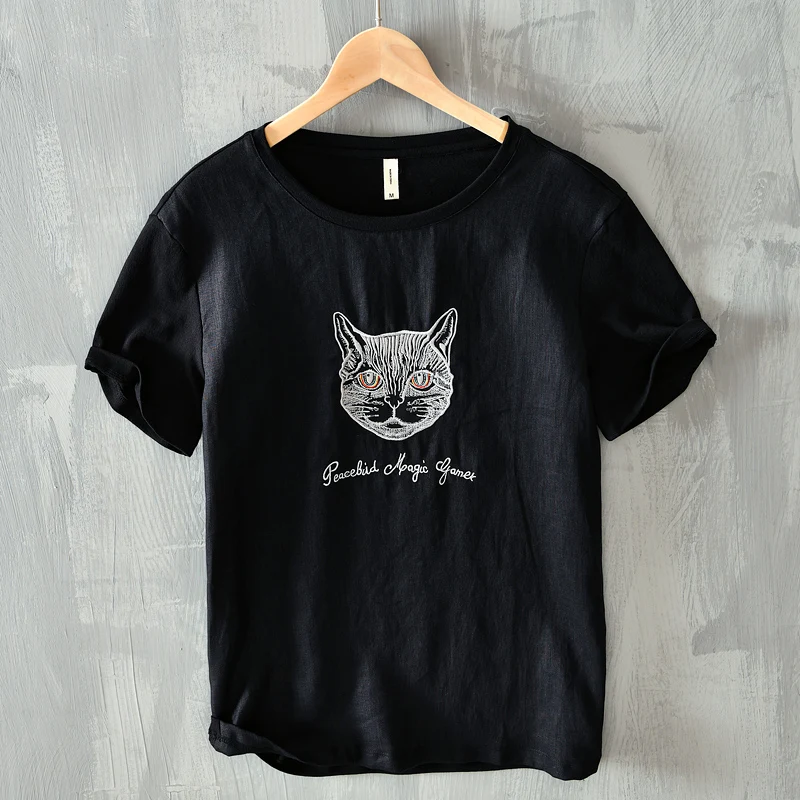 

Летняя черная футболка с короткими рукавами и вышивкой для мужчин, Повседневная футболка с круглым вырезом, Мужская модная дышащая футболк...