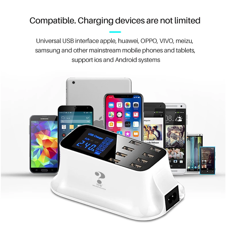 universal smart usb fast charger for samsung galaxy xiaomi wall adapter charging station hub led display desktop power socket free global shipping