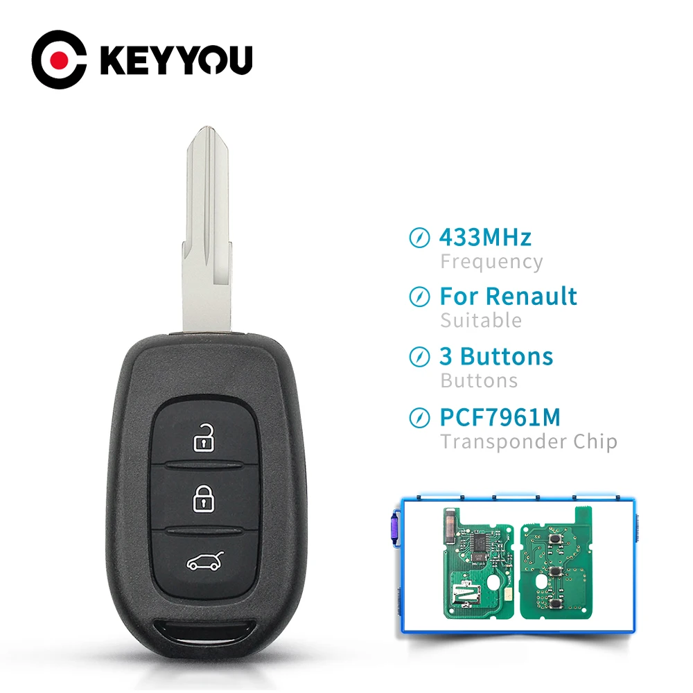 

KEYYOU Remote Car Key For Renault Sandero Dacia Logan Lodgy Dokker Duster 2016 Fob 433MHZ PCF7961M Chip Uncut VAC102 HU136TE