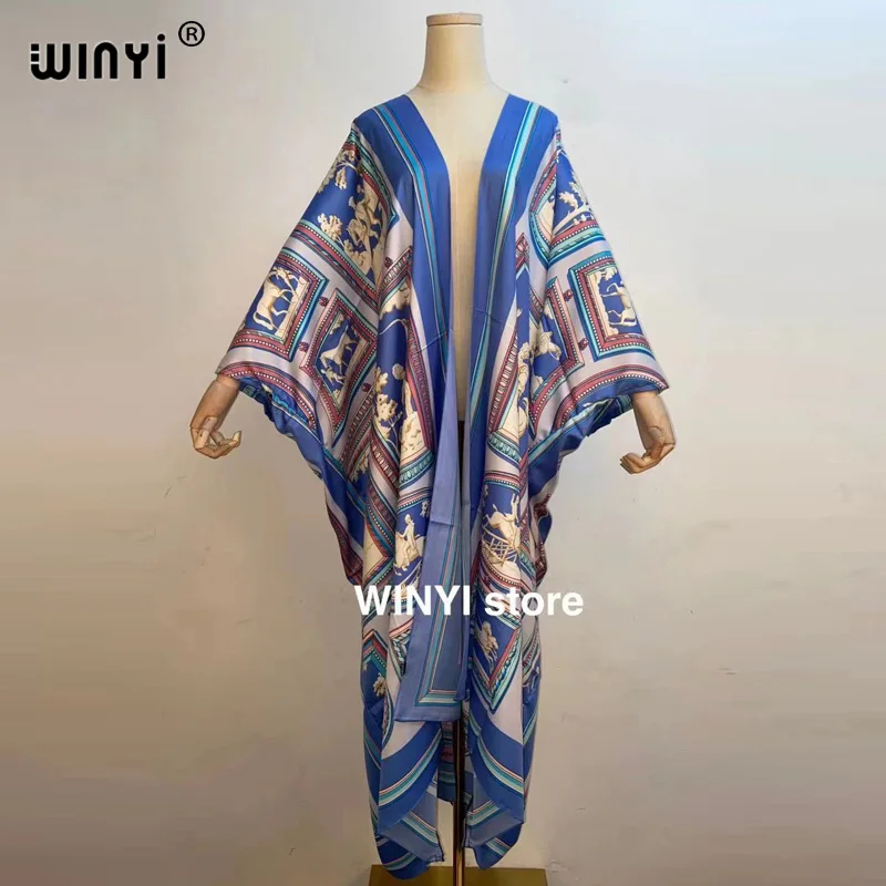 WINYI Middle East Sunmer Women Cardigan stitch Bohemian Dress Cocktail sexcy Boho Maxi African Holiday Batwing Sleeve Silk Robe