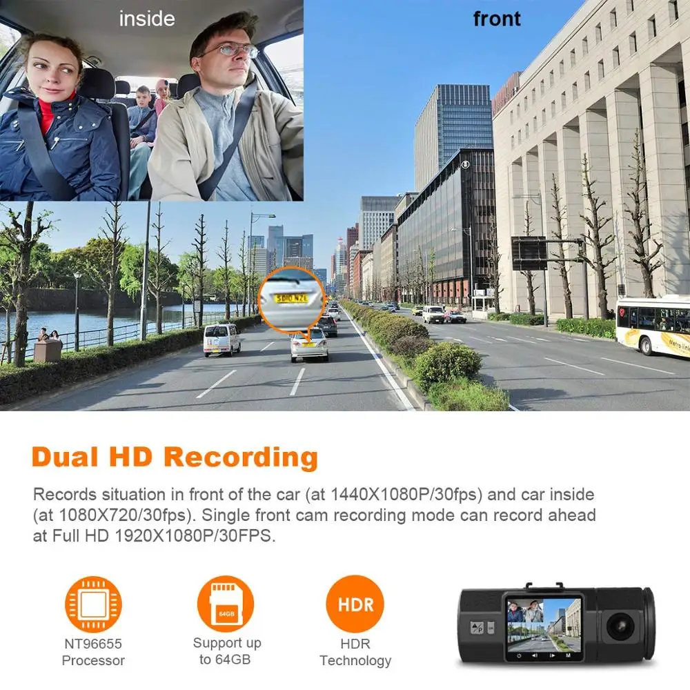 Vantrue N2 двойной видеорегистратор 1080P + 720P Автомобильный камера | Автомобили и