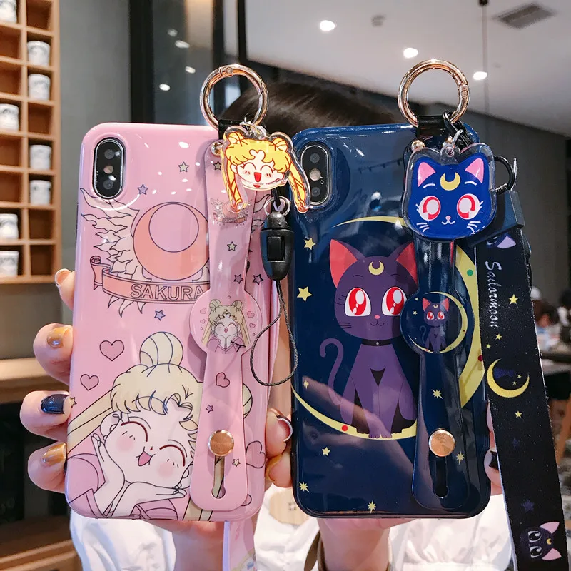 P30pro Сейлор Мун ремешок чехол мягкий чехол для мобильного телефона для huawei P30/P20 pro mate20 pro/3/4/5 V20 симпатичный держатель в виде ракушки+ платье на бретелях