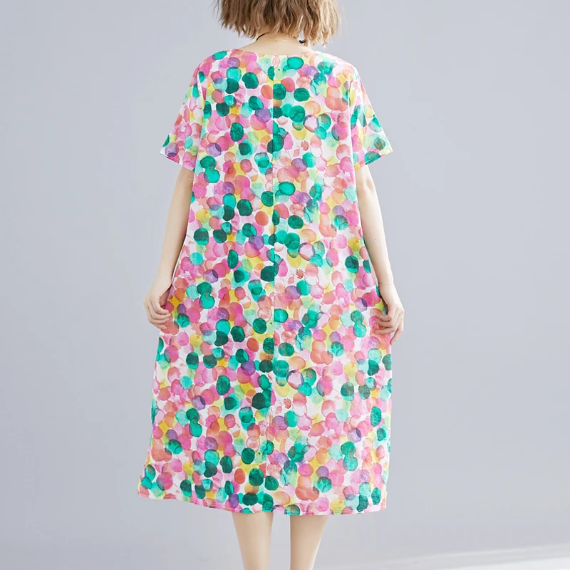 Женское хлопково льняное платье с коротким рукавом облегающее до середины икры