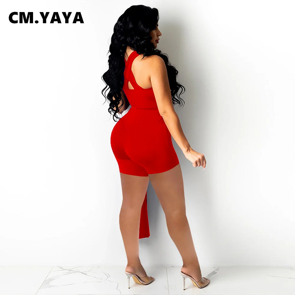 Женский комбинезон без рукавов CM.YAYA облегающий однотонный цельный с вырезами