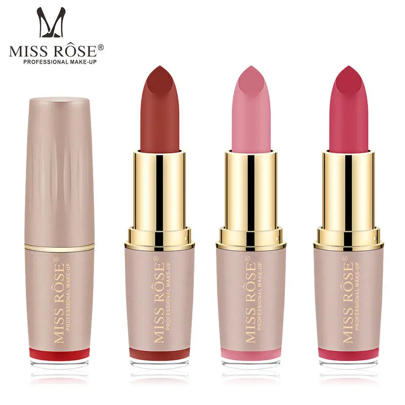 Косметика Miss Rose матовая и долговечная Бархатная Золотая туба помад |