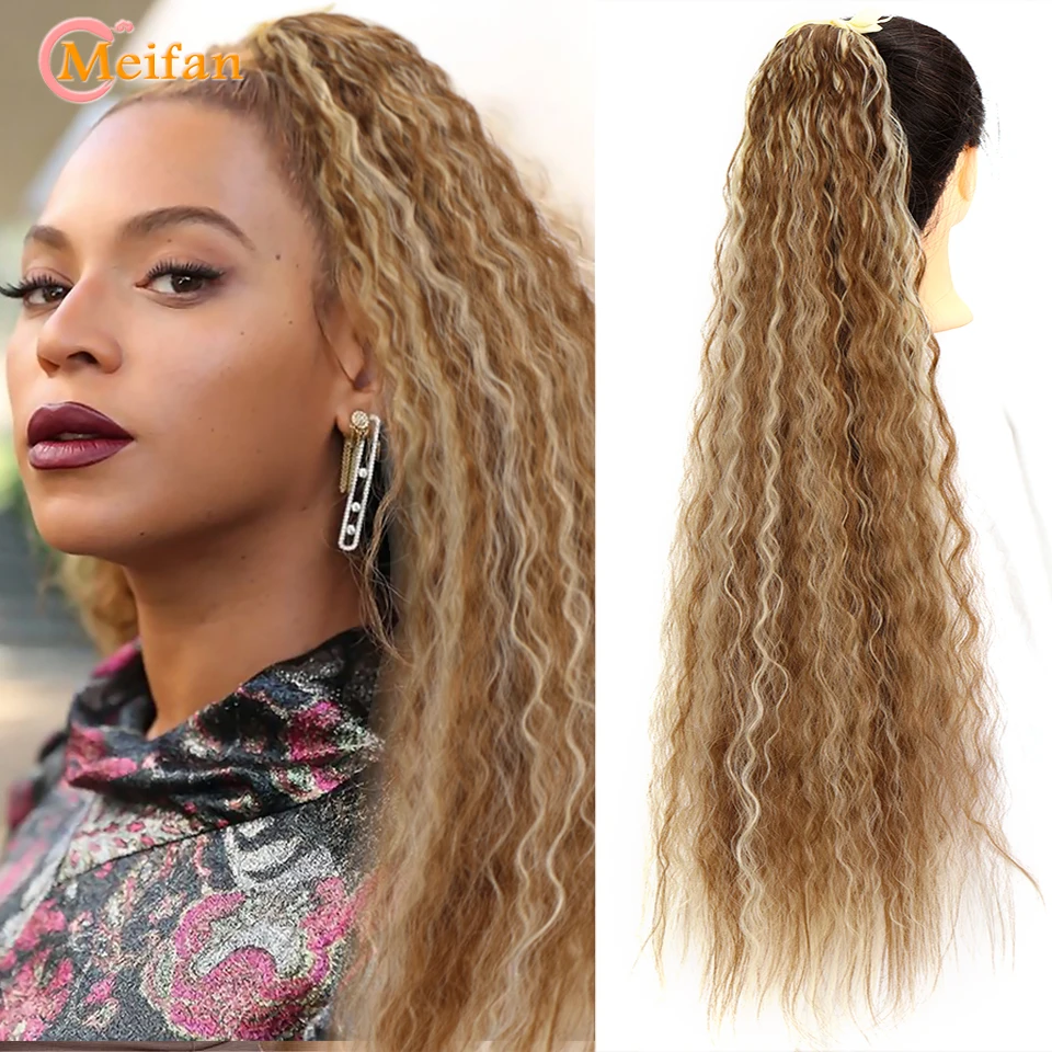 MEIFAN Синтетические длинные волнистые волосы для конского хвоста женщин лента