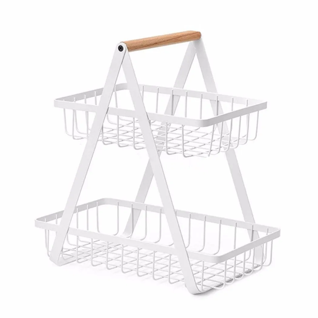 Double-layer Metal Fruit Basket Portable Kitchen Storage For Fruits Vegetables Home Rack Organization | Дом и сад