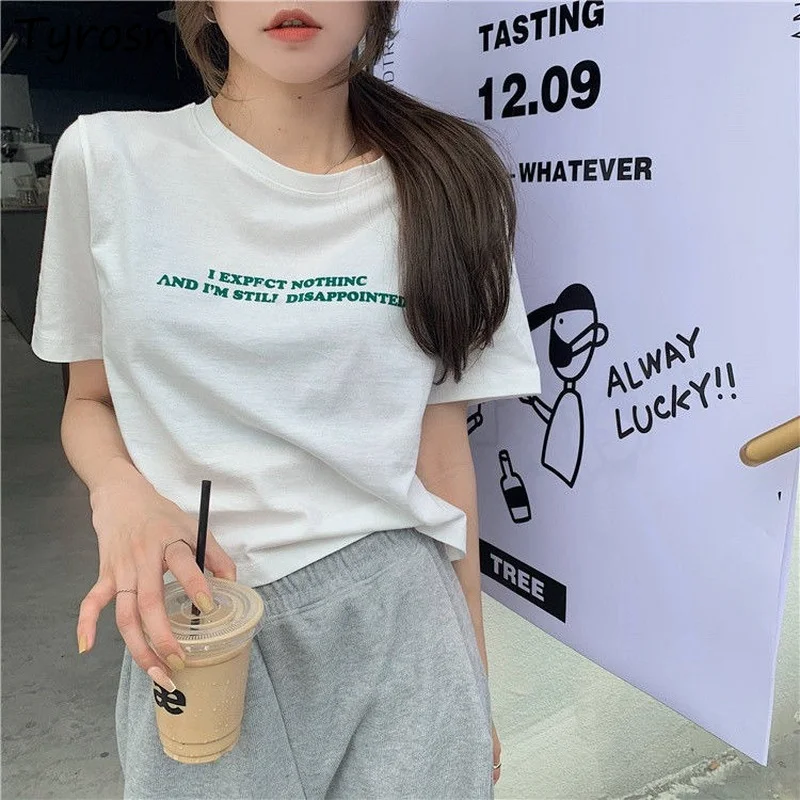

Short Sleeve T-shirts Women Print Chic Harajuku Crop Tops Fashionable Tshirts Simple All-match Ulzzang Daily Loose Leisure Hot