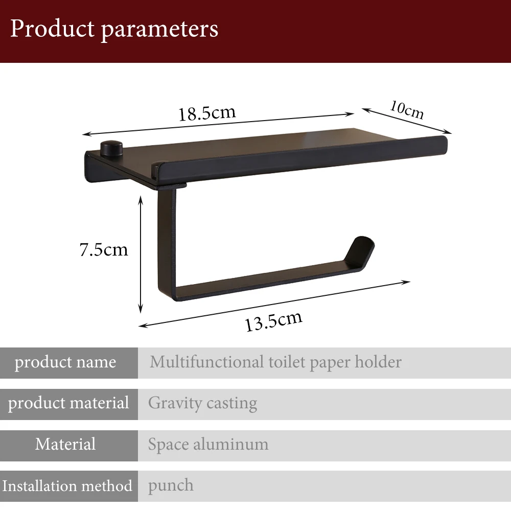 

Tissue Holder Anti-Rust Space Aluminum Phone Holder Holder Wall Mounted Towel Roll Shelf