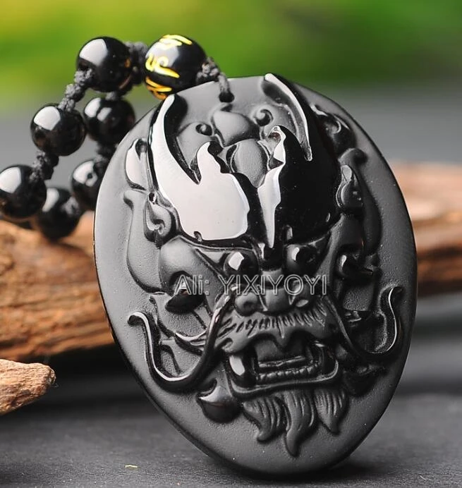 Красивые натуральные черные обсидиановые резные китайские Подвески на удачу с