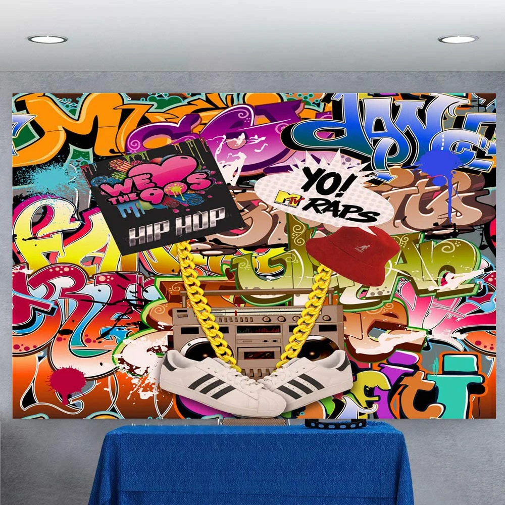 

Фон для фотосъемки в стиле хип-хоп с граффити в стиле 80-х 90-х годов, украшение для вечеринки, фотостудия, искусственный Виниловый фон, постер